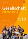 "Gesellschaft bewusst, Duales Förderheft 9/10." Teenagergruppe posiert fröhlich. Heller, orangener Hintergrund.
