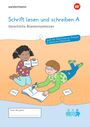 „Schrift lesen und schreiben A“, „Sprachliche Basiskompetenzen“. Zwei Kinder spielen mit Buchstabenkarten.