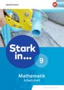 Texte: "Stark in... 9", "Mathematik Arbeitsheft", "westermann". Handwerkzeug schneidet blaues Rohr, blaues Design.