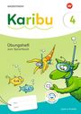 „Karibu 4, Übungsheft zum Sprachbuch“, tauchende grüne Figur, Fische mit „fröh“ und „lich“, fröhliches Design.