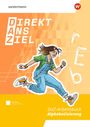 "DIREKT ANS ZIEL", "DaZ-Arbeitsbuch Alphabetisierung". Illustration: Mädchen springt im Overall vor orange-gelbem Hintergrund.