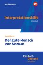 Interpretationshilfe von Stefan Volk zu Bertolt Brechts "Der gute Mensch von Sezuan". Dominante Farben: Blau und Weiß.