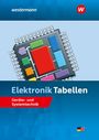 "Elektronik Tabellen. Geräte- und Systemtechnik." Illustration eines bunten Computerchips auf blauem Hintergrund.
