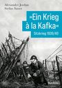 Titel: "Ein Krieg à la Kafka" Sitzkrieg 1939/40. Männer in Uniformen hocken neben Stacheldraht.