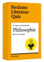 "Reclams Literatur-Quiz: Philosophie. 50 Fragen und Antworten. Wer hat es gesagt?" Gelbe Verpackung, Illustration eines Philosophen.