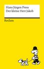 Text: "Hans Jürgen Press, Der kleine Herr Jakob, Reclam." Illustration: Ein Mann mit Hund auf gelbem Hintergrund.