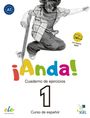 ¡Anda! Cuaderno de ejercicios 1 Curso de español. Junge springt mit Skateboard. "Con licencia digital" Logo.