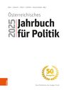 "Österreichisches Jahrbuch für Politik 2025", 50. Ausgabe. Links ein vertikales Logo "böhlau". Icons: Lorbeerkranz in Gold.