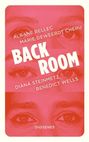 "BACK ROOM" in großen Buchstaben, darunter Namen von vier Autoren. Hintergrund aus stilisierten Augen in roten Punkten.