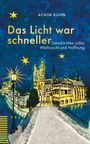 "Das Licht war schneller. Geschichten voller Weihnacht und Hoffnung." Illustration einer Stadt bei Nacht mit Sternen.