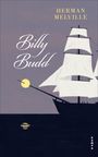 "Billy Budd" und "Herman Melville" in heller Schrift. Ein Segelschiff bei Vollmond über dunklem Wasser.