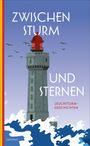 "Zwischen Sturm und Sternen. Leuchtturm-Geschichten." Illustration: Ein Leuchtturm bei aufgewühltem Meer, Vögel fliegen.