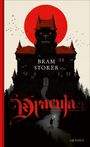 Text: "Bram Stoker, Dracula, Oktopus." Illustration: Eine düstere Burg vor einem großen roten Mond, umgeben von fliegenden Fledermäusen.