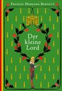 "Der kleine Lord" von Frances Hodgson Burnett. Illustration: Junge, Buch, Stechpalmen auf grünem Hintergrund mit Kerzen.