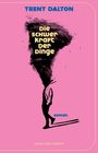 „Trent Dalton. Die Schwerkraft der Dinge. Roman.“ Silhouette eines Mannes mit rauchverhülltem Kopf auf rosa Hintergrund.