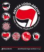 ANTIFA-LOGO-ARCHIV: Sticker, Memes, Popkultur, Subversion. Logo: Rote und schwarze Fahnen in einem Kreis.