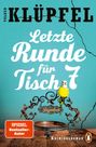 Text „Letzte Runde für Tisch 7“. Ein Papagei sitzt auf einem kunstvollen Holzgestell mit „Stammtisch“-Schild.