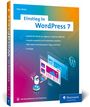 „Einstieg in WordPress 7“ von Peter Müller. Schritt für Schritt zur Website. Illustration mit Roboter und Webseiten-Design.