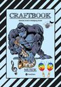 CRAFTBOOK, Gabriele & Wolfgang André, MUSIK. Ein Gorilla spielt Saxophon, daneben fröhliche Maracas, schwarzer Rand mit Streifen.