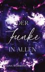 Der Titel "Der Funke in allen" steht inmitten einer lila-weißen, abstrakten Hintergrundillustration. Autorin: Elina Wormann.