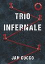 Text: "TRIO INFERNALE, JAN CUCCO." Illustration einer Landkarte mit roten Fäden, die von Reißzwecken gehalten werden.
