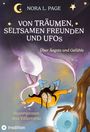 "Von Träumen, seltsamen Freunden und UFOs" mit Illustration einer schwebenden Person, Tentakel und einem Baum.