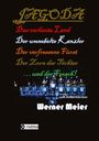 Der Text beschreibt Buchtitel und Geschichten. Ein Autorname ist zu sehen: Werner Meier. Es ist ein schwarzer Hintergrund.