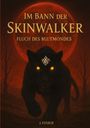 Titel: "Im Bann der Skinwalker: Fluch des Blutmondes" von J. Fenrir. Eine schwarze Panther-Illustration vor rot-orangenem Mond.
