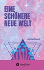 Text: „EINE SCHÖNERE NEUE WELT“, „CLEMENS MANDER“. Illustrative Szene mit Pilzen vor einem abstrakten, kosmischen Hintergrund.