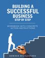 "BUILDING A SUCCESSFUL BUSINESS STEP BY STEP" steht oben. Person geht gezeichnete Treppe, Hand mit Stift ergänzt Szene. Dominik Mikulaschek.