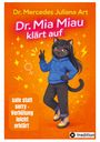 "Dr. Mia Miau klärt auf." Illustration: Katze in Hoodie, Peace-Zeichen, mit gelben Sternen. Text: "safe statt sorry - Verhütung leicht erklärt."