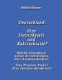 Text über Demokratie, Parteien und Regierung in Deutschland auf blauem Hintergrund, mit dem Namen Michael Ghanem.
