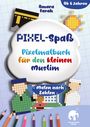 „PIXEL-Spaß Pixelmalbuch für den kleinen Muslim“. Illustration mit Pixelmotiven und Buntstiften am Rand.