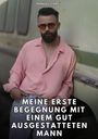 "MEINE ERSTE BEGEGNUNG MIT EINEM GUT AUSGESTATTETEN MANN." Ein Mann mit Bart in rosa Hemd lehnt an einem Fahrzeug.