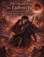 „Die Akademie der Eidbrecher, Band 5: Der Preis der Freiheit.“ Zwei Personen in dunkler Kleidung, dramatisch und fantasievoll.