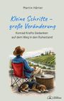 Texte: "Martin Härter", "Kleine Schritte – große Veränderung", "Konrad Krafts Gedanken auf dem Weg in den Ruhestand". Illustration: Mann sitzt mit Hund, Landschaft im Hintergrund.