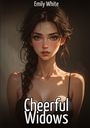 "Emily White" und "Cheerful Widows" steht oben. Illustration einer Frau mit langen Zöpfen und intensivem Blick.