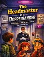"The Headmaster is a Doppelganger" steht oben. Untertitel: Für Kinder ab 8, Agenten-Atmosphäre. Illustration: Kinder, Mann im Anzug.