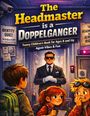 "The Headmaster is a Doppelganger" zeigt drei Kinder und einen Wachmann, alle in einer geheimnisvollen Agenten-Umgebung.