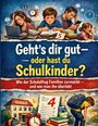 „Geht’s dir gut – oder hast du Schulkinder? Wie der Schulalltag Familien zermürbt – und wie man ihn überlebt.“ Illustration zeigt gestresste Eltern, Kind, Schulutensilien.