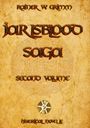 "Jarl’s Blood Saga, Second Volume, Historical Novelle." Antikes Papier mit einem keltischen Muster und einem goldenen Symbol.