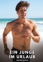 "Ein Junge im Urlaub" und "Manuel García" in großer Schrift, muskulöser Mann joggt am Strand, Meer im Hintergrund.