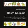 Text: "Peter Baumgartner. Baum-Geraune. 52 Zeichnungen von Bäumen und Sträuchern mit einem treffenden Gedicht." Zeichnungen von Bäumen und Früchten oben und unten.