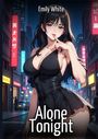 "Emily White" und "Alone Tonight" stehen über einer Illustration einer Frau in einem schwarzen Kleid in einer Nachtstadt.