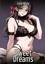 "Emily White", "Sweet Dreams". Eine Illustration zeigt eine Frau in schwarzer Spitzenunterwäsche und rosa Schleifen.