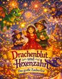 "Drachenblut und Hexenzahn: Das große Zauberfest". Fröhliche Kinder, Feuerwerk, kleiner Drache, ein magisches Fest.