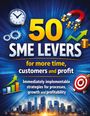 50 SME LEVERS für mehr Zeit, Kunden und Profit. Strategien für Prozesse, Wachstum und Rentabilität. Visuals: Uhr, Magnet.