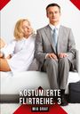 „Kostümierte Flirtreihe. 3“ und „Mia Graf“; eine Frau in Hemd lächelt einen ernsten Mann im Anzug an.