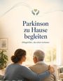 Text: "Parkinson zu Hause begleiten. Alltagshilfen, die sofort entlasten." Eine Frau umarmt einen älteren Mann in einem Wohnzimmer.