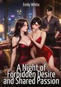 Romantischer Roman von Emily White, drei elegante Personen in Abendkleidung mit Champagner, Stadtsilhouette bei Nacht.